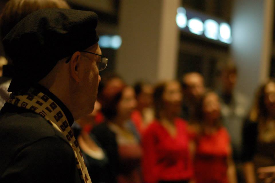 The Pop-Up Choir singing at The Flicker Club's #skyhighcinema at The View From The Shard
