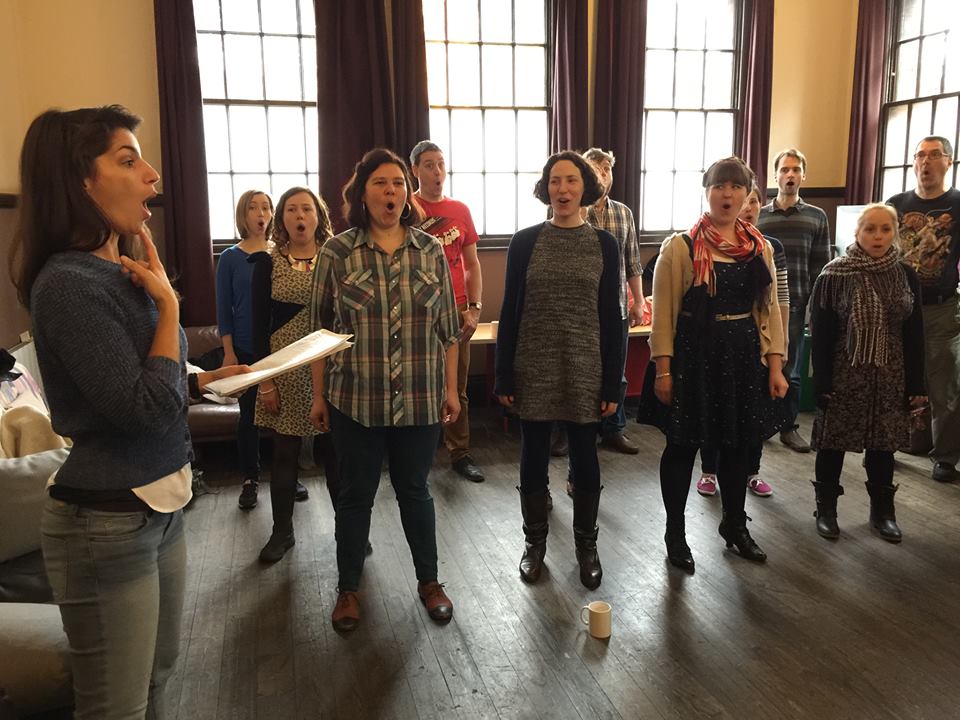 The Pop-Up Choir rehearsing with Esmerelda Ruiz at the Union Chapel