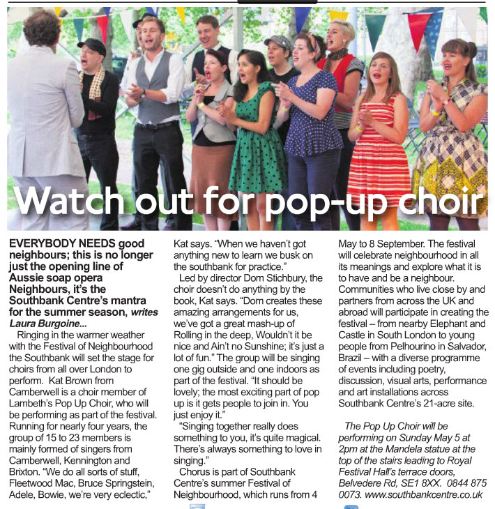 Lambeth Weekender feature on Pop-Up Choir
